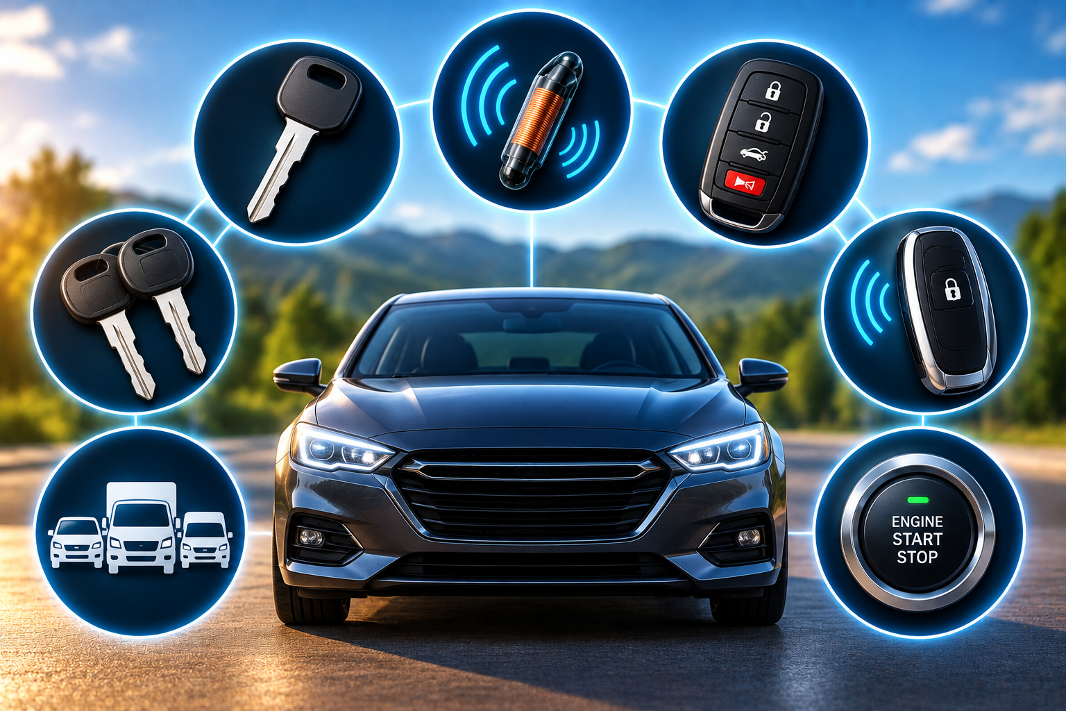 Illustration of vehicle key system types and automotive service categories