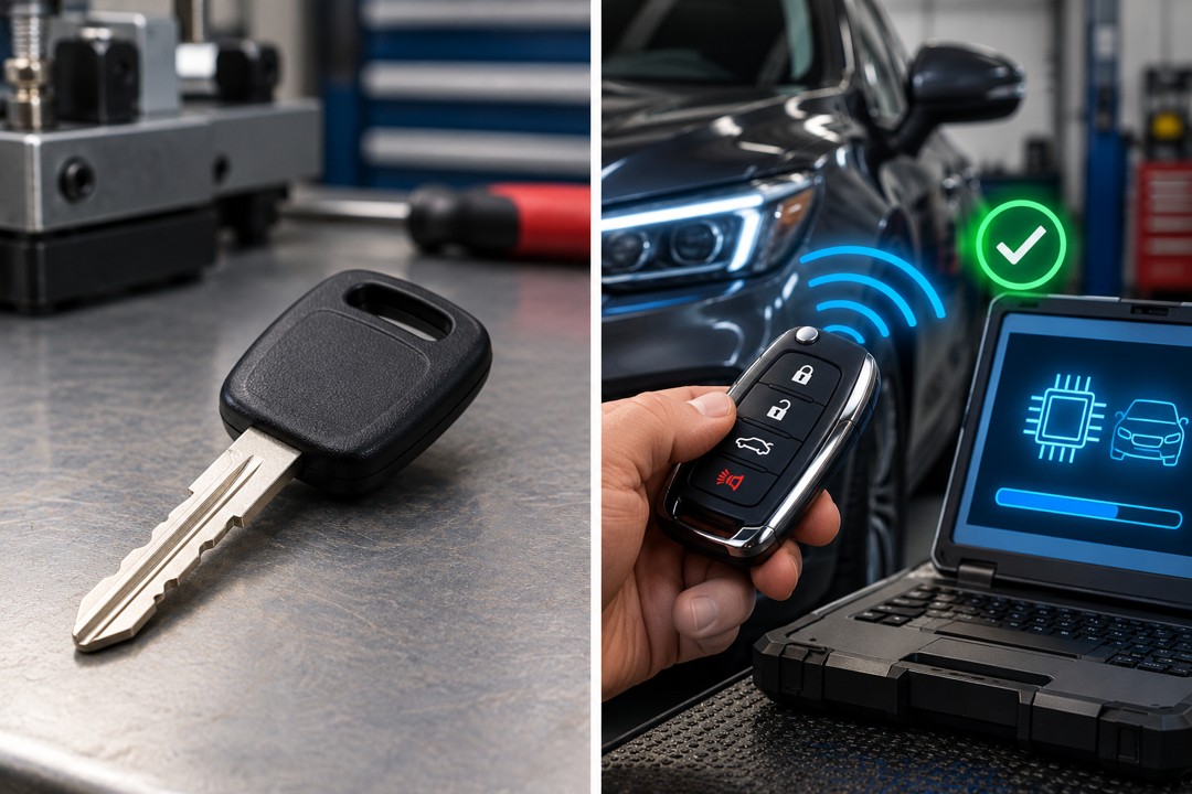 Different car keys and fobs illustrating replacement and programming options