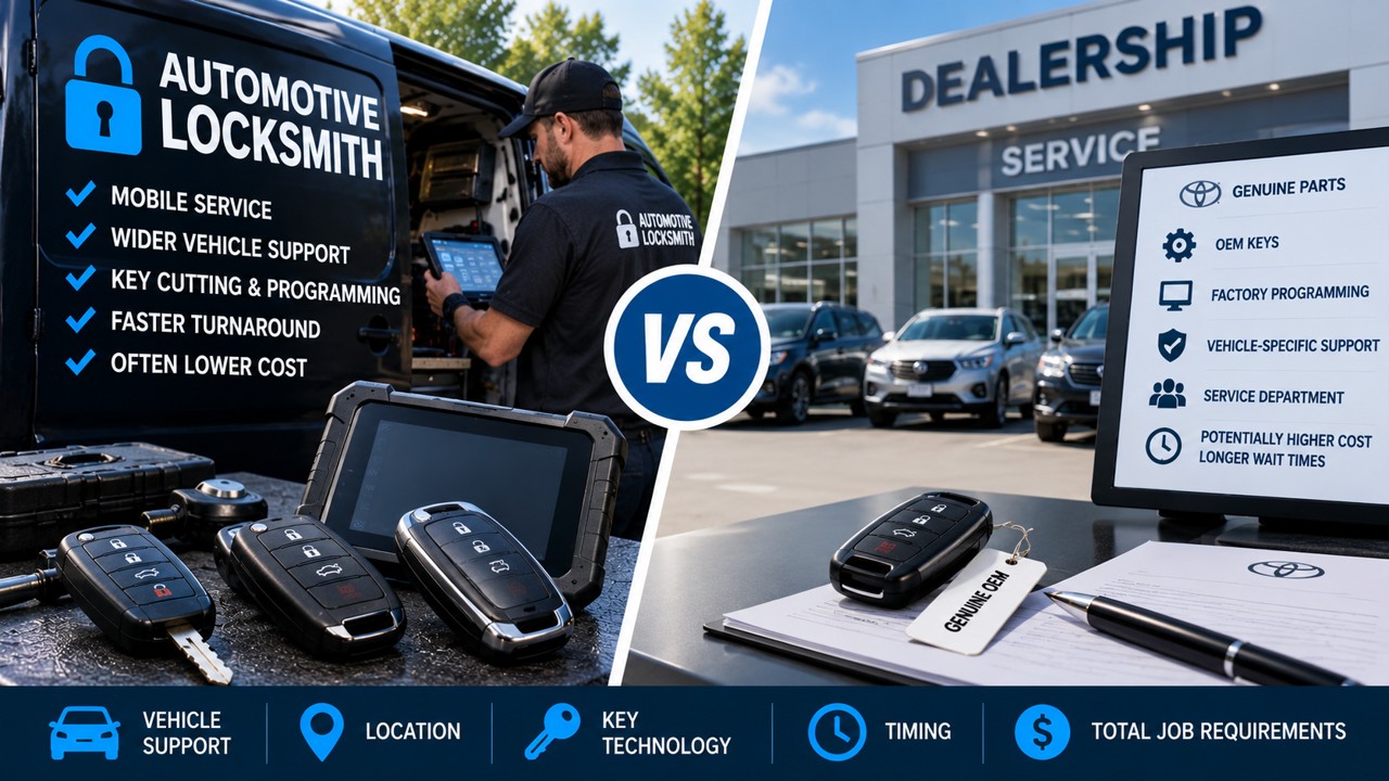 Vehicle key programming equipment for comparing locksmith and dealership service